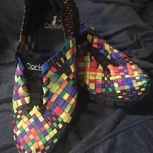 Multicolored Corky’s slip on sneakers. Sz &